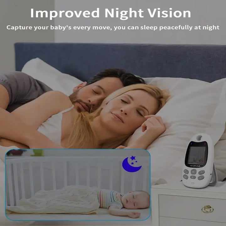 Draadloze babyfoon met helder scherm, nachtzicht en tweewegcommunicatie voor optimale bewaking, compact en draagbaar ontwerp.
