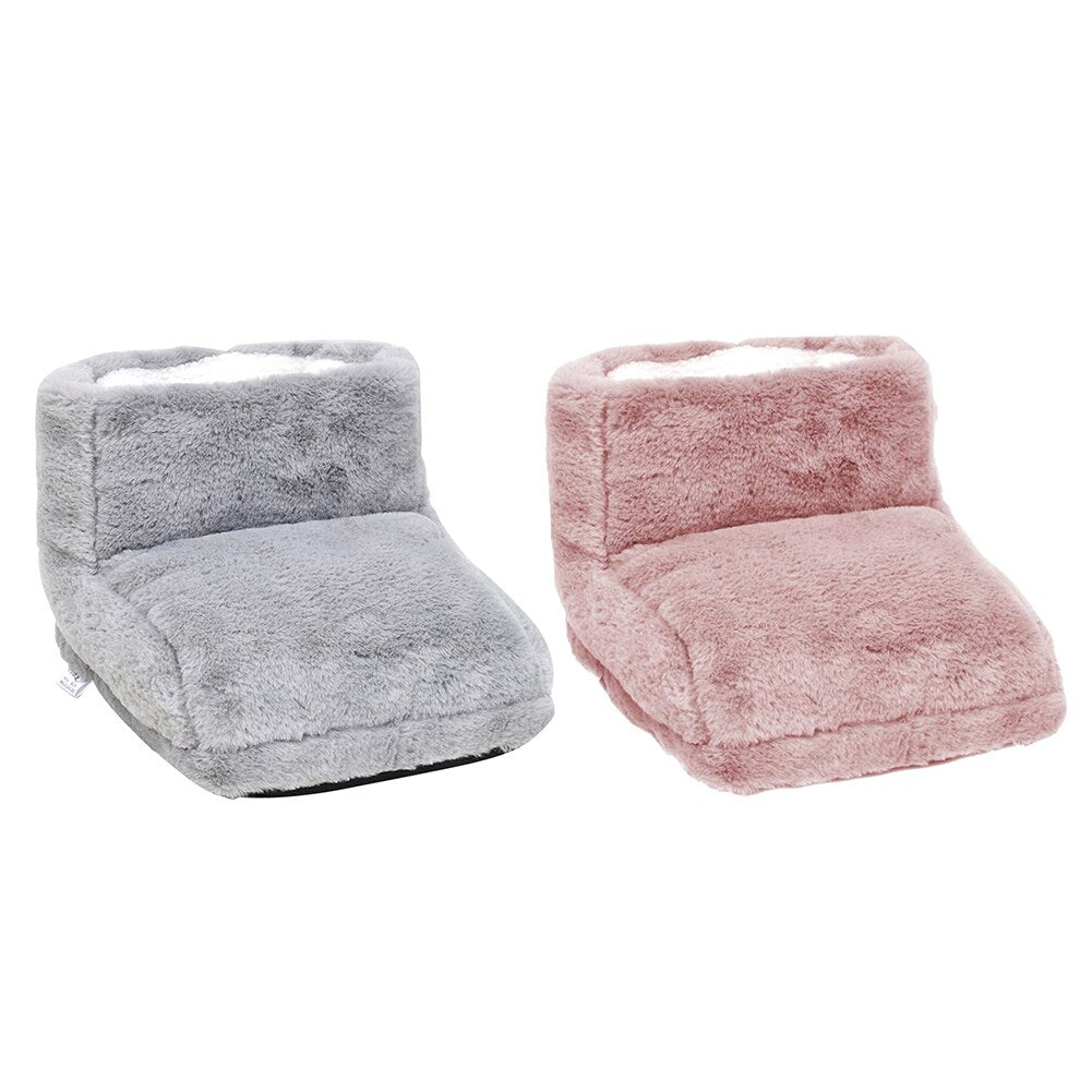 "Draadloze elektrische voetverwarmer met USB, pluche fleece, grijs, verstelbare warmtestanden, voor ultiem comfort."