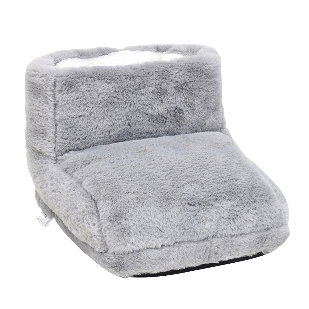 "Draadloze elektrische voetverwarmer met USB, pluche fleece, grijs, verstelbare warmtestanden, voor ultiem comfort."