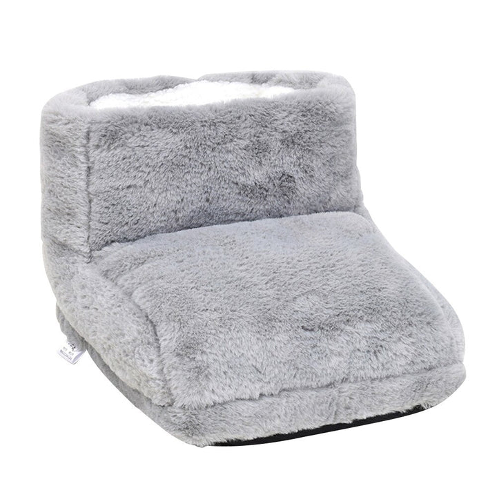 "Draadloze elektrische voetverwarmer met USB, pluche fleece, grijs, verstelbare warmtestanden, voor ultiem comfort."