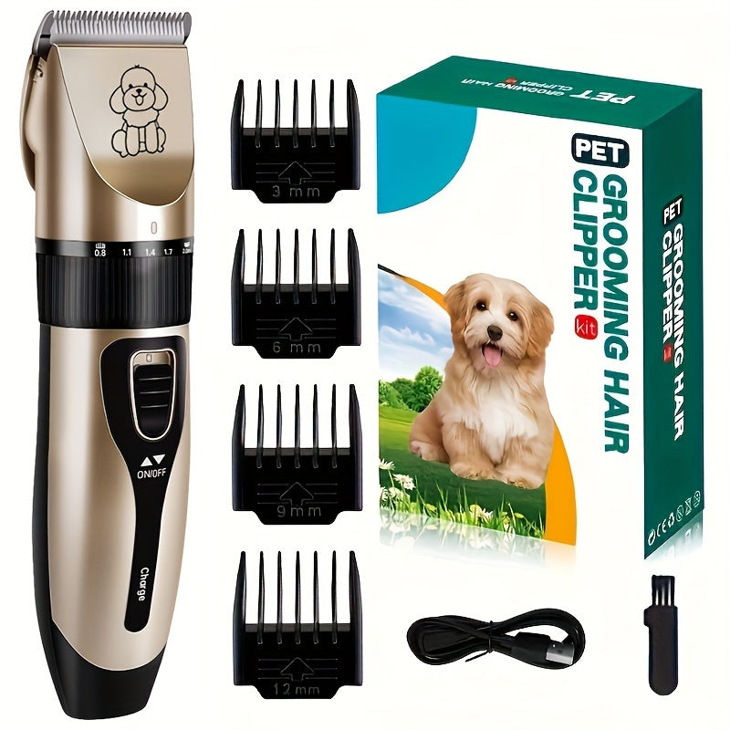 "Draadloze huisdiertrimmer met scherp keramisch mes, USB oplaadbaar, fluisterstil voor honden- en kattenverzorging."