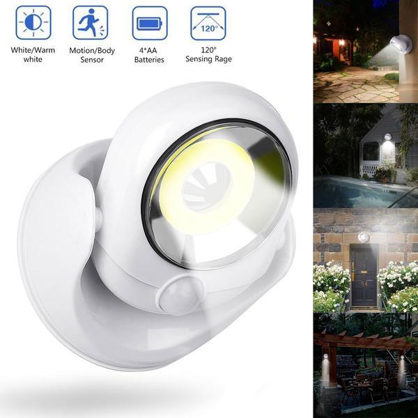 "Draadloze LED lamp met bewegingssensor, 450 lumen, waterdicht ontwerp, helder wit licht voor binnen en buiten."