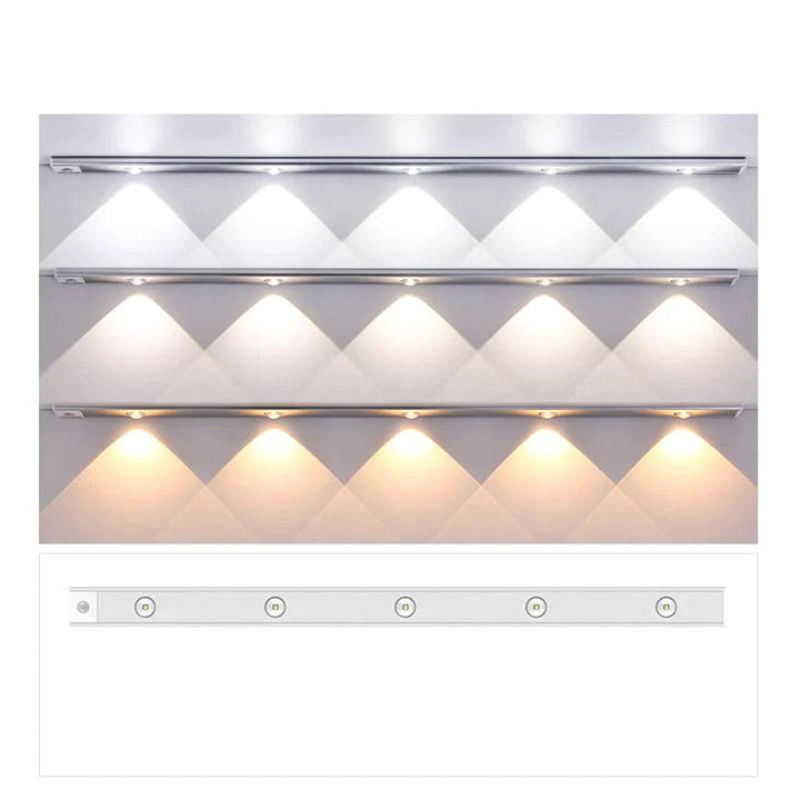 "Draadloze LED-lamp met bewegingssensor, verstelbare kleur, modern design voor tuinverlichting en sfeervolle ambiance."