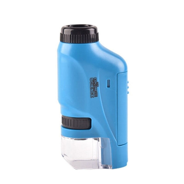 "Draagbare LED-kindermicroscoop met 120x vergroting in blauw, roze en wit. Ideaal voor jonge ontdekkers."