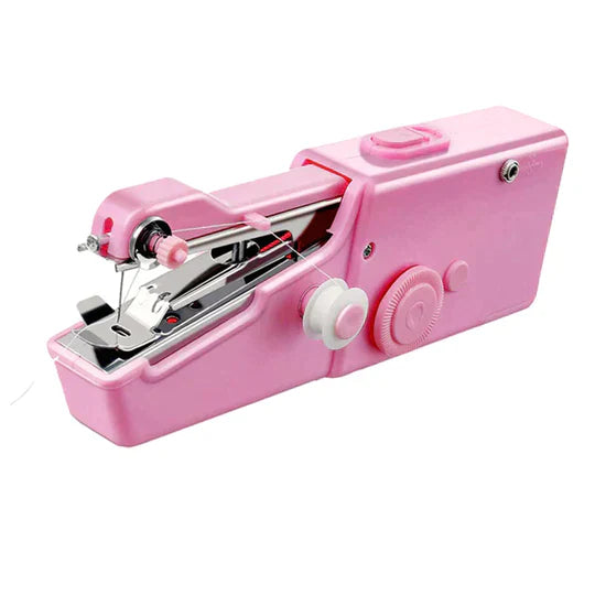 "Draagbare mini handnaaimachine, compacte zwarte unit, ideaal voor eenvoudig en snel naaien onderweg."