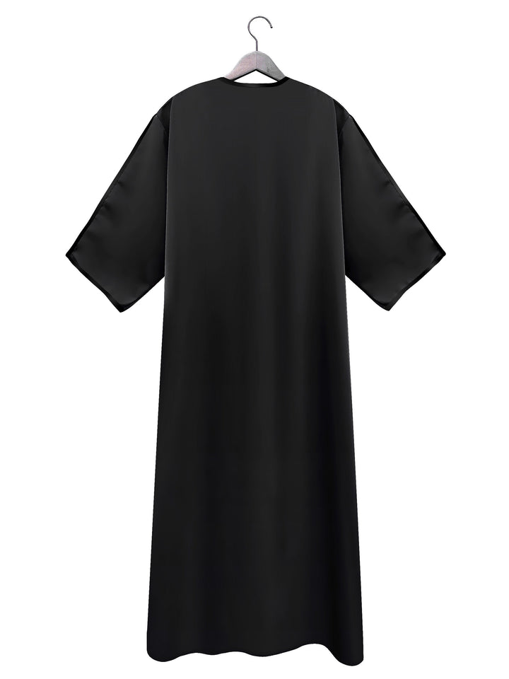 "Effen heren djellaba, licht en ademend, voor diverse gelegenheden, in bordeauxrood, groen en hemelsblauw."