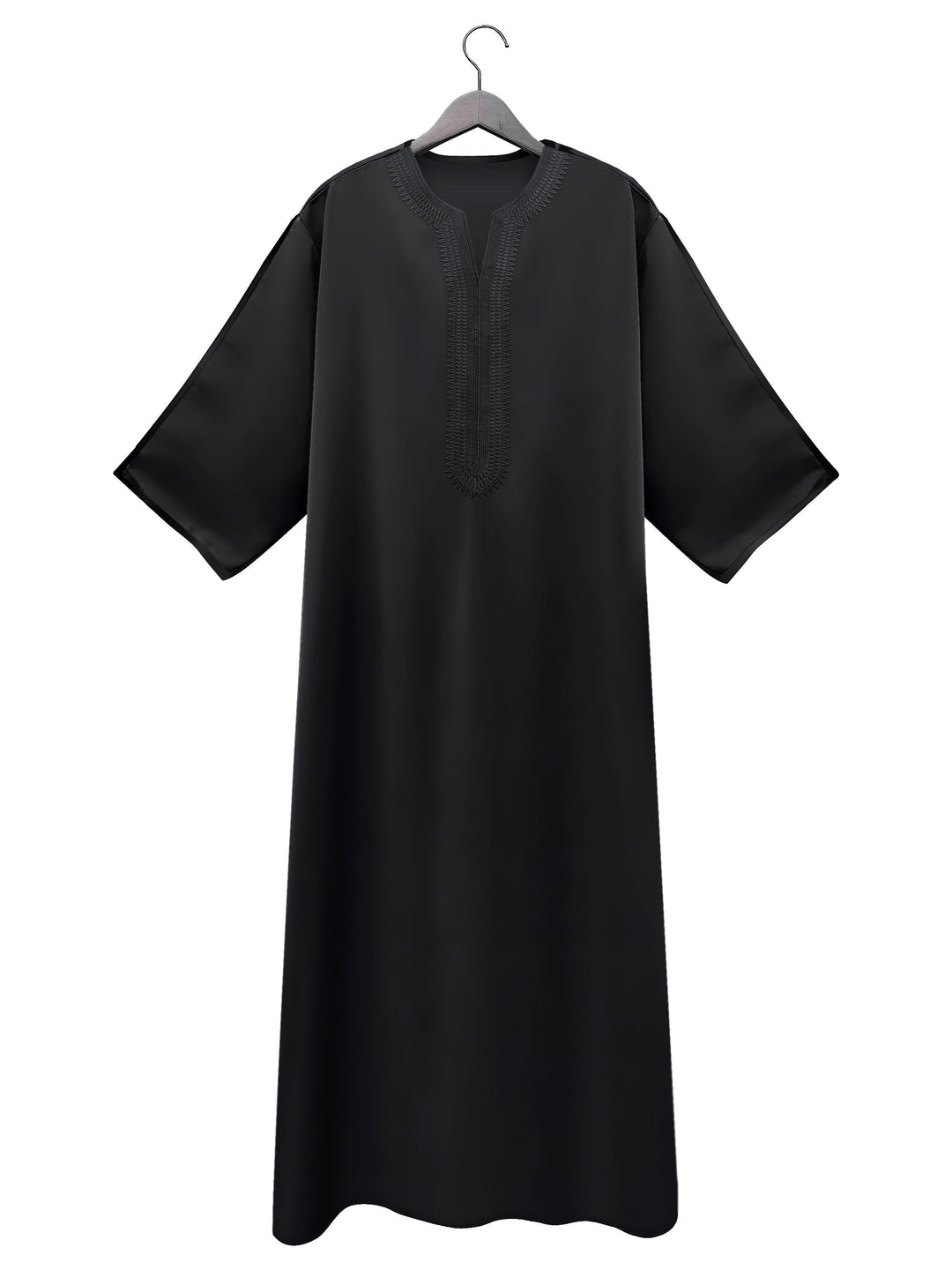 "Effen heren djellaba, licht en ademend, voor diverse gelegenheden, in bordeauxrood, groen en hemelsblauw."