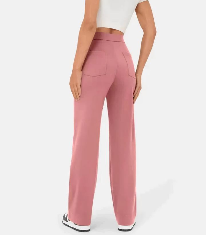"Elastische hoge taille broek met knoopdetails voor dames, slank silhouet, dagelijks comfort en stijl"