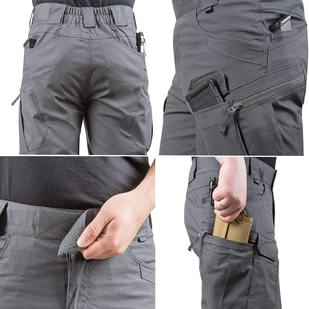 Elastische outdoor cargo shorts heren met 6 zakken in bruin; duurzaam polyester, functioneel voor avontuurlijke activiteiten.