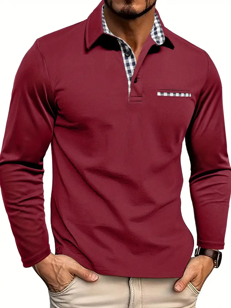 "Elegant heren poloshirt met lange mouwen, comfortabele pasvorm, ideaal voor casual en smart-casual outfits."