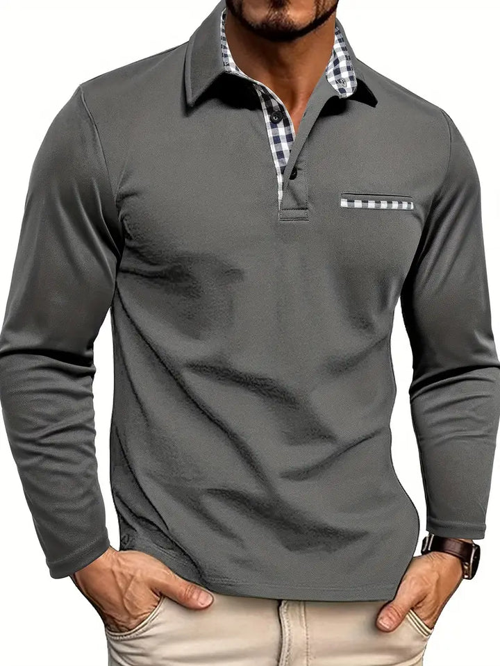 "Elegant heren poloshirt met lange mouwen, comfortabele pasvorm, ideaal voor casual en smart-casual outfits."