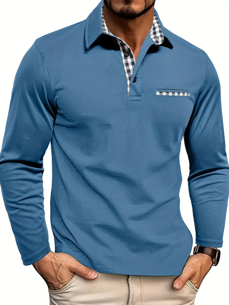 "Elegant heren poloshirt met lange mouwen, comfortabele pasvorm, ideaal voor casual en smart-casual outfits."
