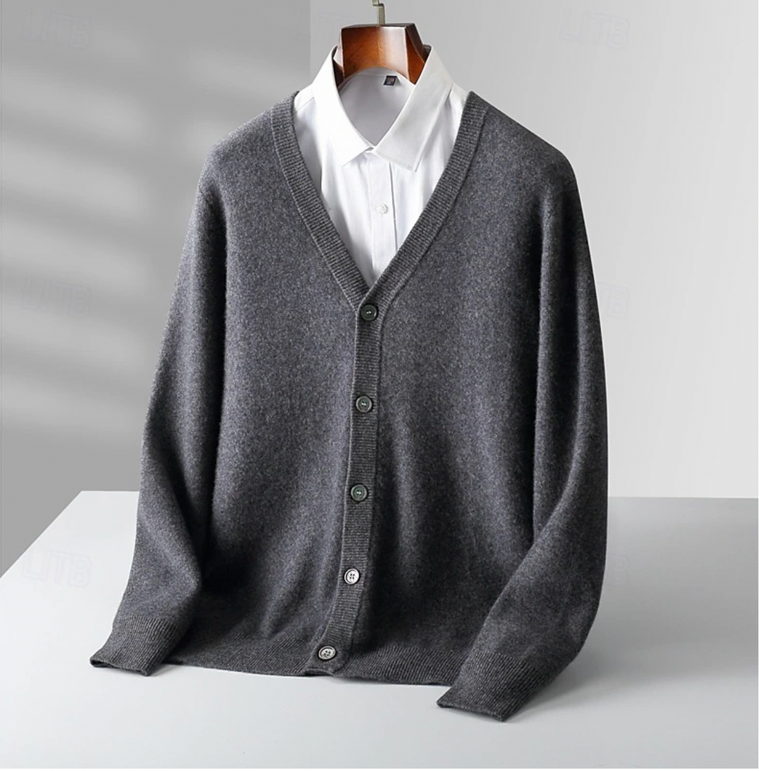 "Elegant heren wollen vest met V-hals en knoopsluiting, tijdloze look in klassieke stijl. Geschikt voor casual of formele gel