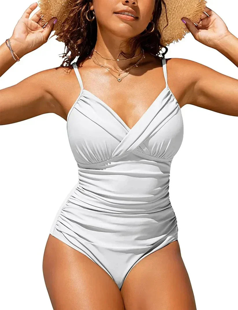 "Elegant push-up badpak voor dames met diepe V-hals, flatterend ontwerp en verstelbare bandjes voor perfecte pasvorm."