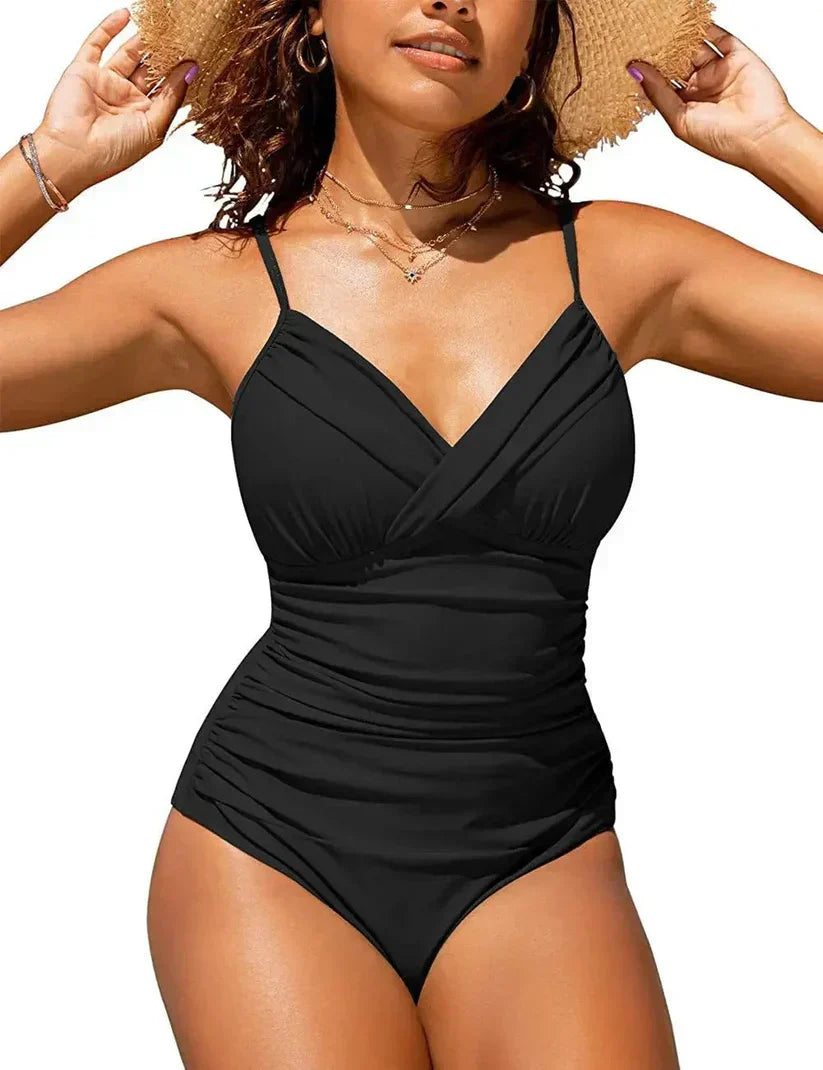 "Elegant push-up badpak voor dames met diepe V-hals, flatterend ontwerp en verstelbare bandjes voor perfecte pasvorm."