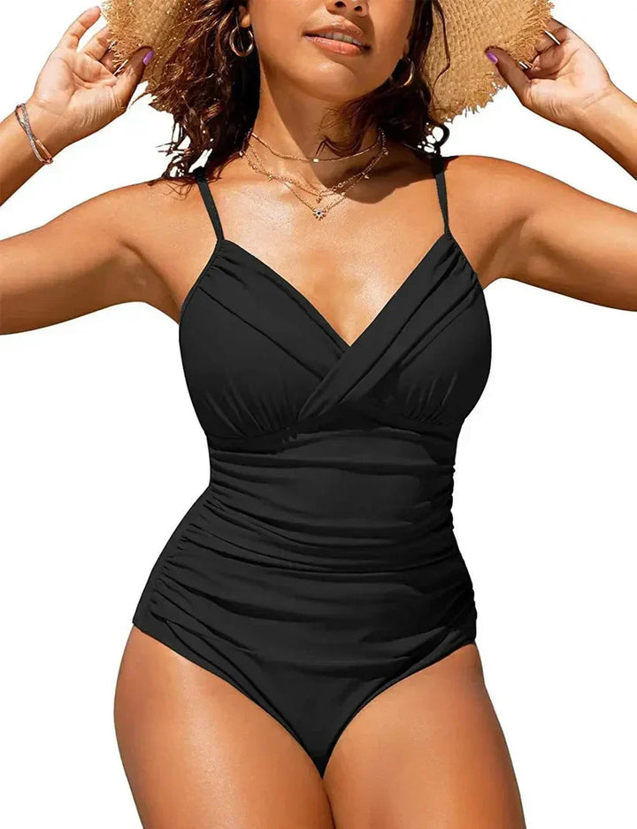 "Elegant push-up badpak voor dames met diepe V-hals, flatterend ontwerp en verstelbare bandjes voor perfecte pasvorm."