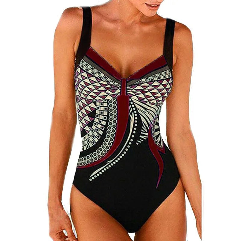 "Elegant zinnia badpak voor dames, met trendy print. Flatterende pasvorm, comfortabel en sneldrogend voor strand of zwembad."