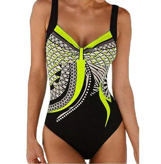 "Elegant zinnia badpak voor dames, met trendy print. Flatterende pasvorm, comfortabel en sneldrogend voor strand of zwembad."