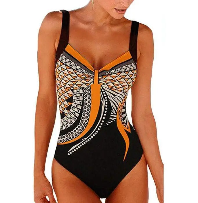 "Elegant zinnia badpak voor dames, met trendy print. Flatterende pasvorm, comfortabel en sneldrogend voor strand of zwembad."