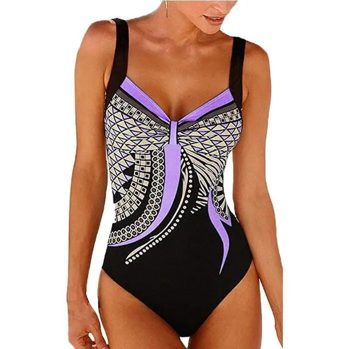 "Elegant zinnia badpak voor dames, met trendy print. Flatterende pasvorm, comfortabel en sneldrogend voor strand of zwembad."