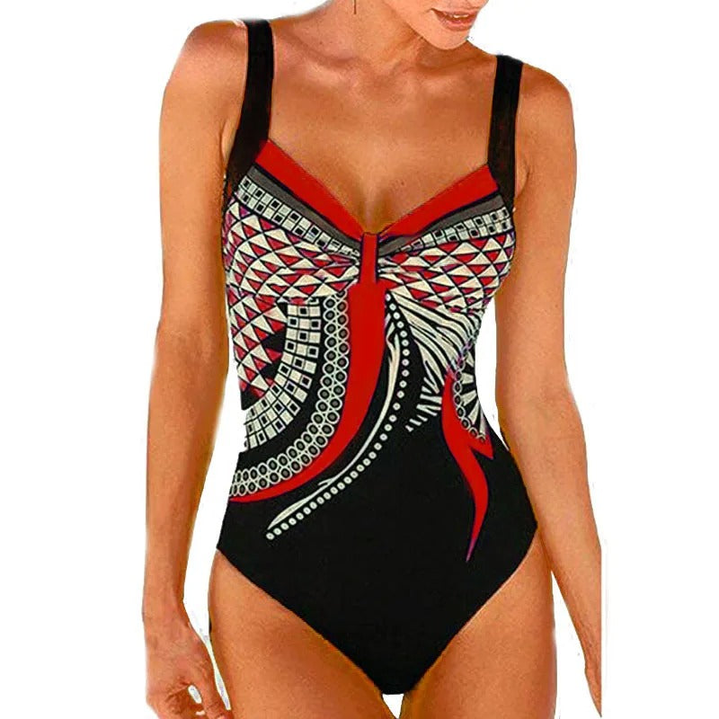 "Elegant zinnia badpak voor dames, met trendy print. Flatterende pasvorm, comfortabel en sneldrogend voor strand of zwembad."