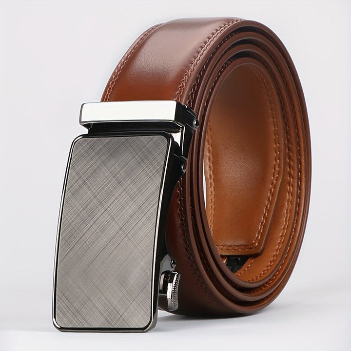 "Elegante automatische leren riem voor heren met ratelsluiting, verkrijgbaar in zwart en bruin, geschikt voor elke outfit."