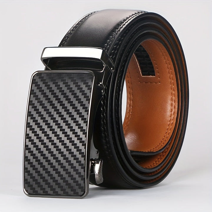 "Elegante automatische leren riem voor heren met ratelsluiting, verkrijgbaar in zwart en bruin, geschikt voor elke outfit."