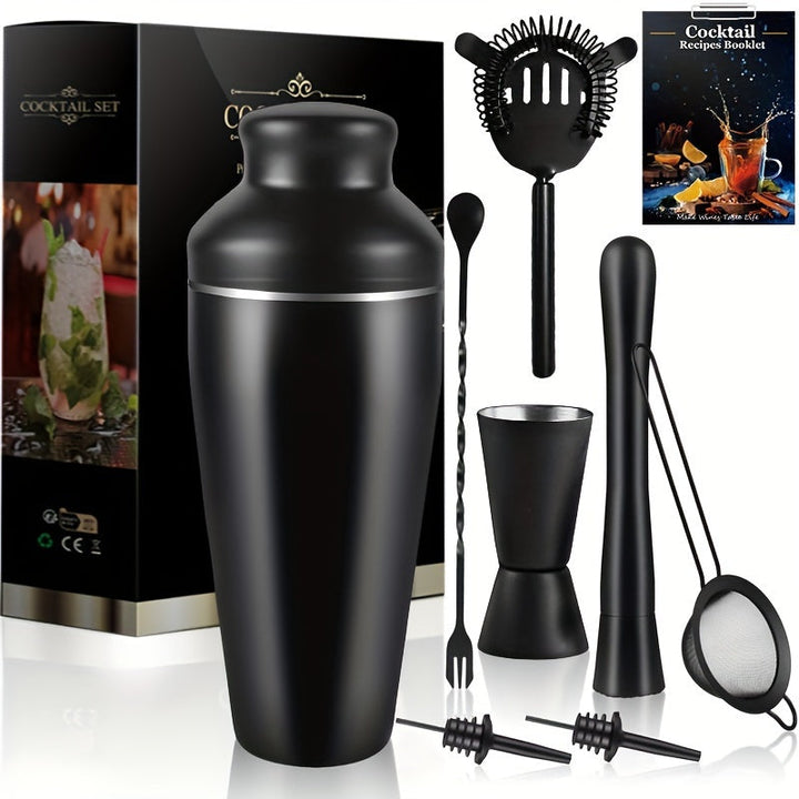 "Elegante cocktailset met shaker, strainers en muddler van roestvrij staal voor een luxe barervaring thuis."
