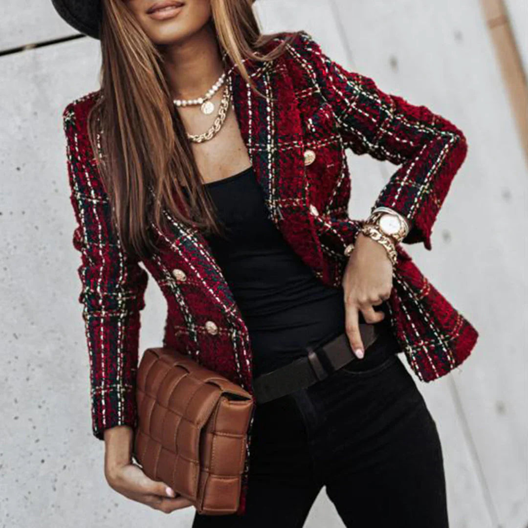 Elegante dames blazer in auburn kleur met tijdloos ontwerp en verfijnde snit, ideaal voor professionele en formele gelegenhed