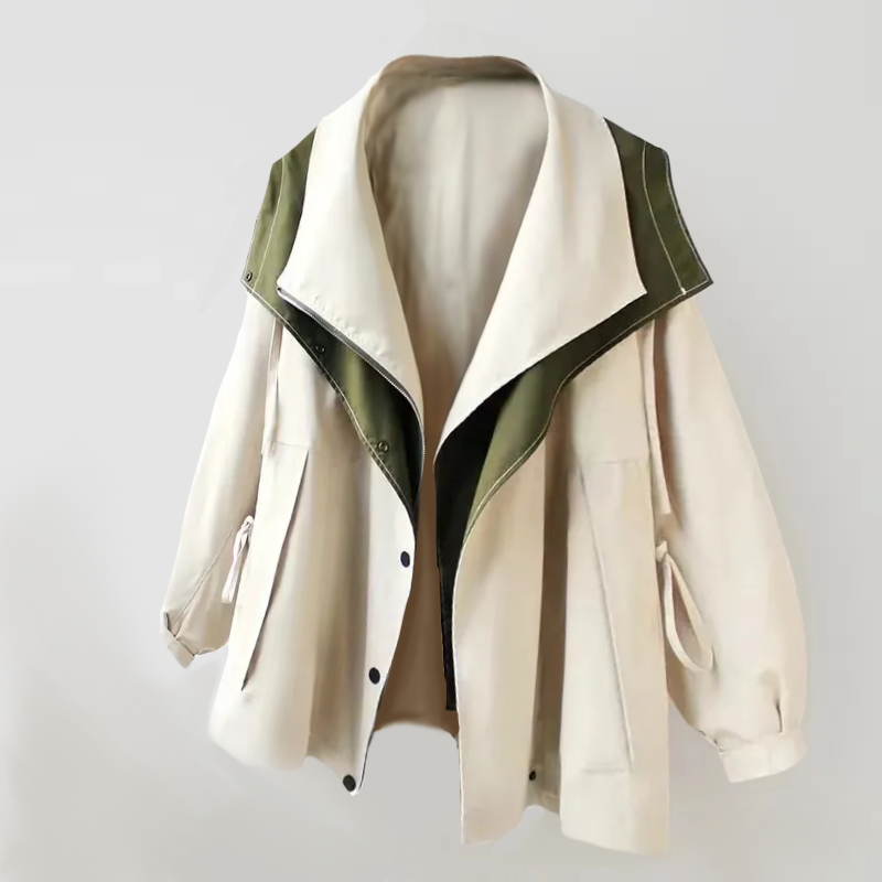 "Elegante dames winter trenchcoat, lange jas met dubbele kraag en weerbestendige afwerking."