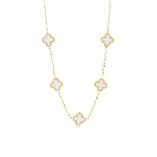 Elegante gouden ketting met klaverhanger, verstelbaar van 40-45 cm, geschikt voor elke gelegenheid, duurzaam en stijlvol.