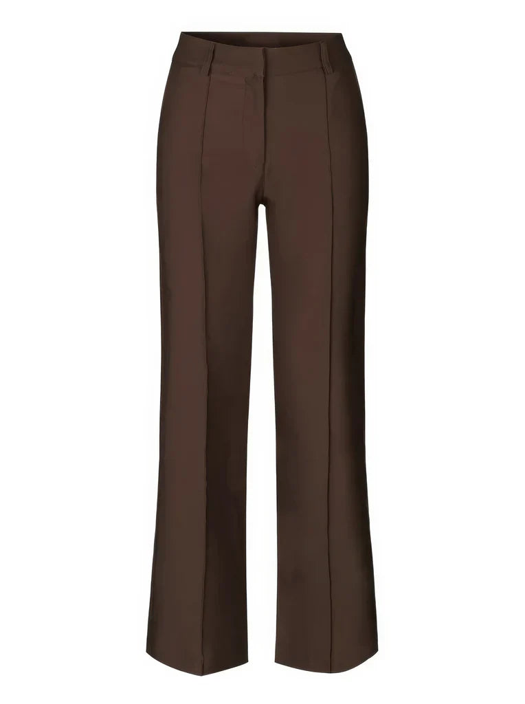 "Elegante grijze damesbroek met slim-fit en wijde pijpen van duurzame polyester voor zowel casual als formele looks."