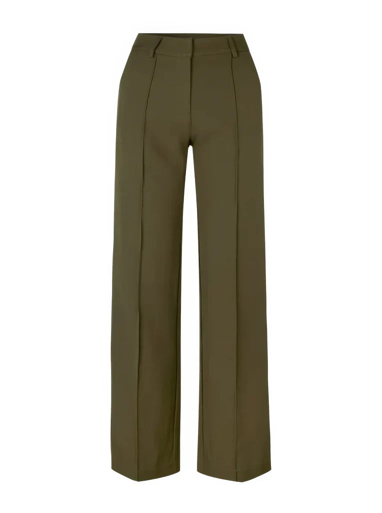 "Elegante grijze damesbroek met slim-fit en wijde pijpen van duurzame polyester voor zowel casual als formele looks."