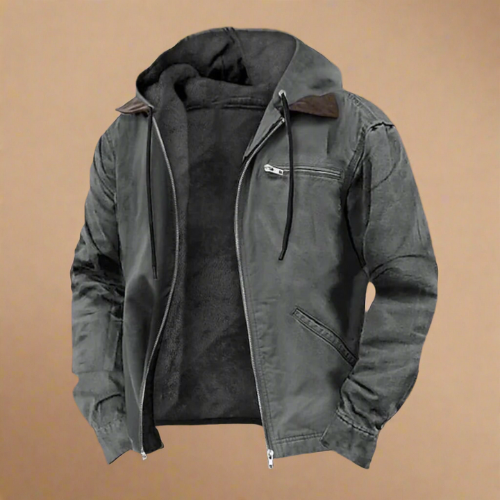 Elegante heren herfstjas bruin, stijlvolle pasvorm, capuchon, zakken, voor koelere seizoenen, modieus en comfortabel.
