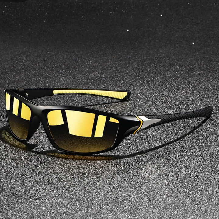 Elegante heren zonnebril met gepolariseerde UV400-lenzen en lichtgewicht metalen frame voor ultieme oogbescherming.