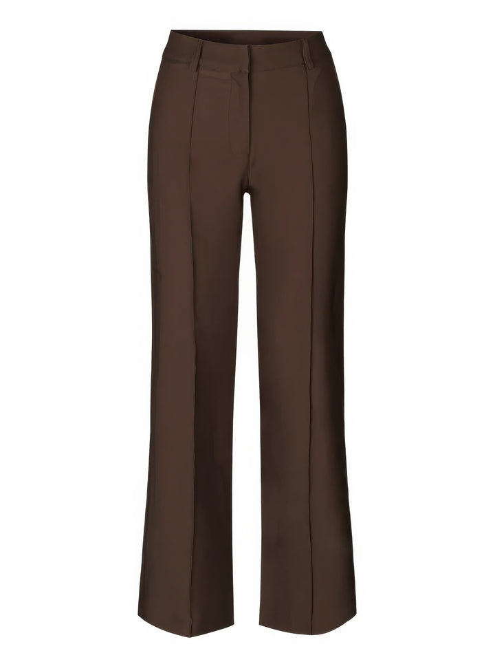 Elegante high-waist pantalon dames met rechte pijpen, zachte stretchstof, blinde ritssluiting; modieus en comfortabel.