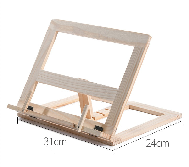 "Elegante houten boekenstandaard; multifunctioneel voor boeken, tablets en laptops; duurzame, stijlvolle afwerking."