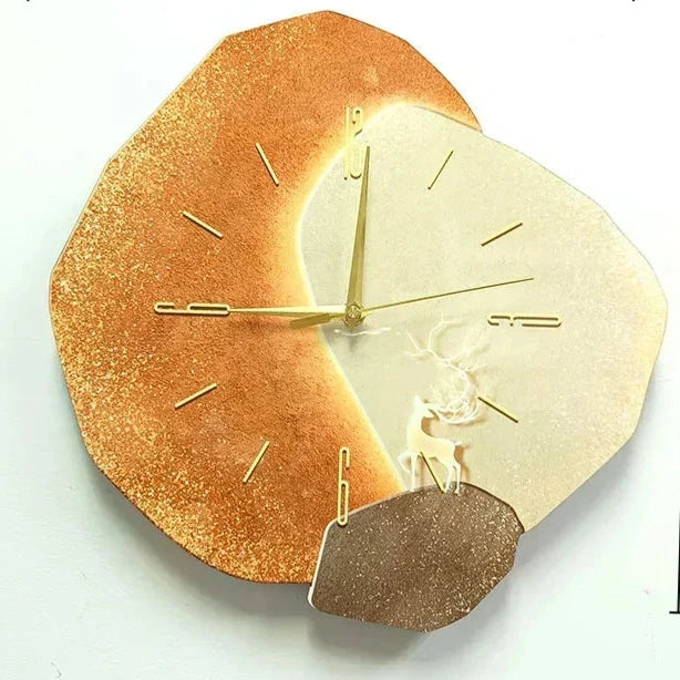 "Elegante houten wandklok, rond ontwerp, geruisloos, 35 cm, natuurlijk hout, modern interieur, artistieke wanddecoratie"