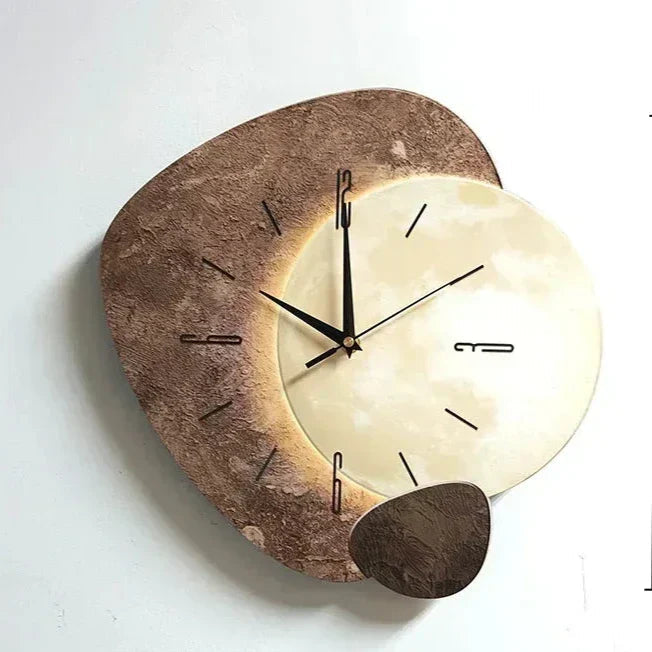 "Elegante houten wandklok, rond ontwerp, geruisloos, 35 cm, natuurlijk hout, modern interieur, artistieke wanddecoratie"