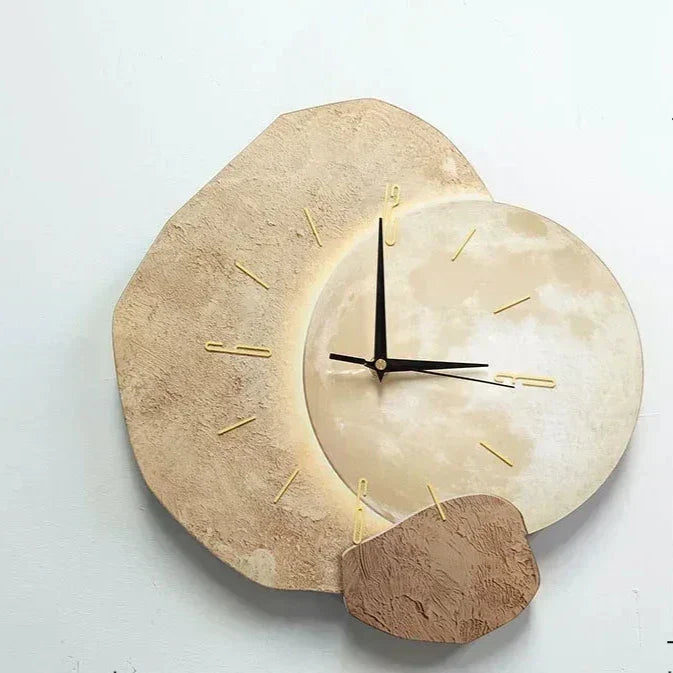 "Elegante houten wandklok, rond ontwerp, geruisloos, 35 cm, natuurlijk hout, modern interieur, artistieke wanddecoratie"