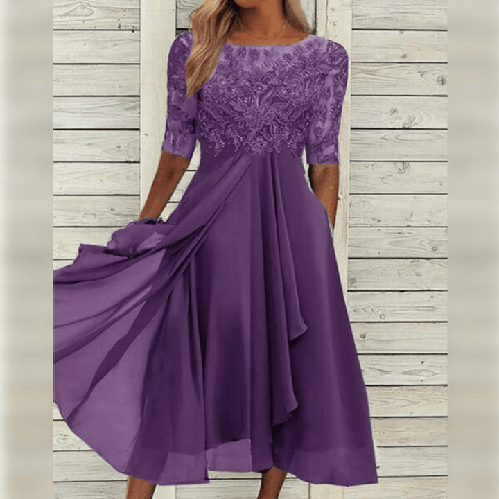 "Elegante Kalina midi-jurk voor dames in zomermode, luchtige stof en diverse kleuren, ideaal voor elke gelegenheid."