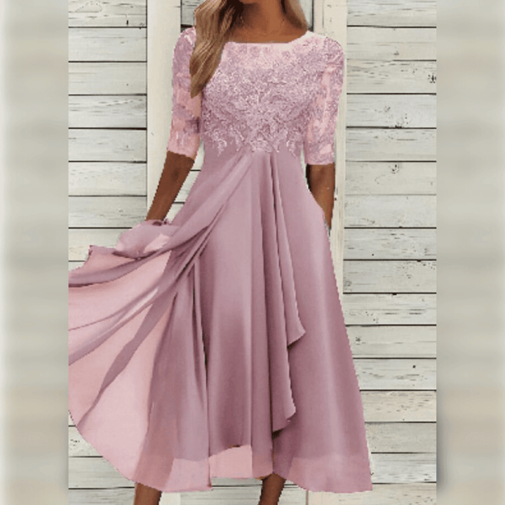 "Elegante Kalina midi-jurk voor dames in zomermode, luchtige stof en diverse kleuren, ideaal voor elke gelegenheid."