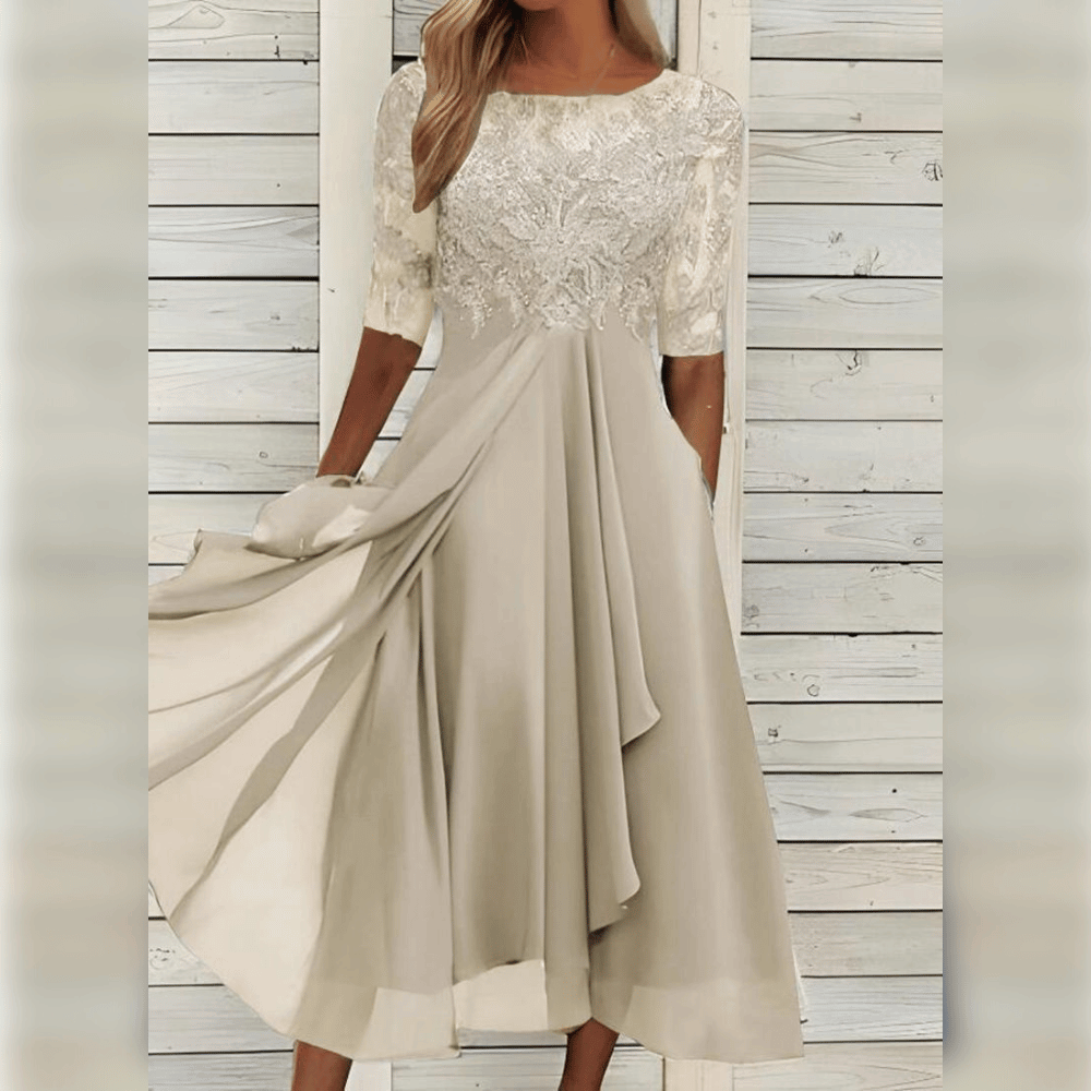 "Elegante Kalina midi-jurk voor dames in zomermode, luchtige stof en diverse kleuren, ideaal voor elke gelegenheid."