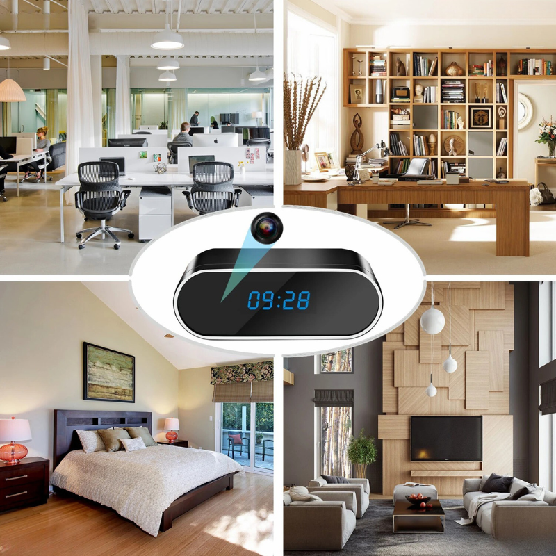 "Elegante klok met verborgen HD mini-camera, 1080P-resolutie, bewegingsdetectie en nachtzicht voor discrete beveiliging."