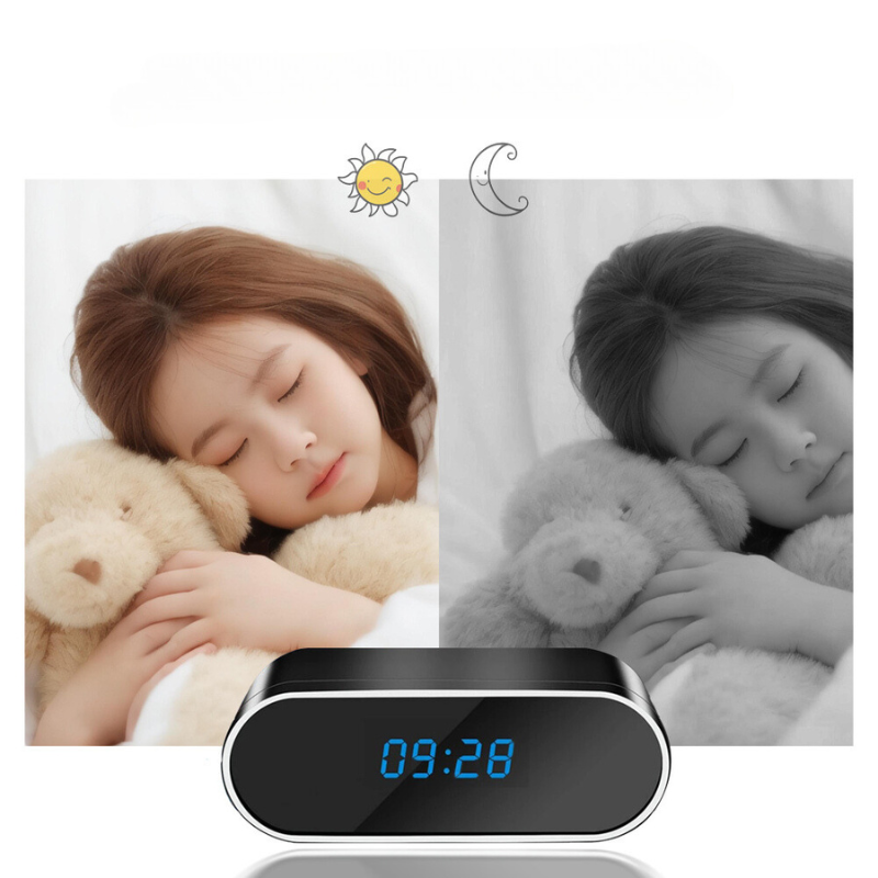 "Elegante klok met verborgen HD mini-camera, 1080P-resolutie, bewegingsdetectie en nachtzicht voor discrete beveiliging."