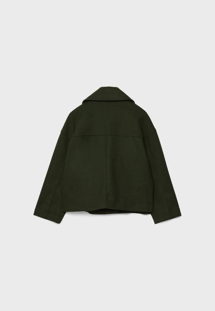 "Elegante korte double-breasted jas van luxe wolmix stof, cropped lengte, knoopsluiting, stijlvol en tijdloos design."