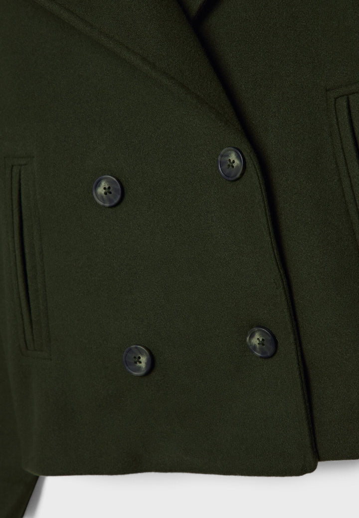 "Elegante korte double-breasted jas van luxe wolmix stof, cropped lengte, knoopsluiting, stijlvol en tijdloos design."