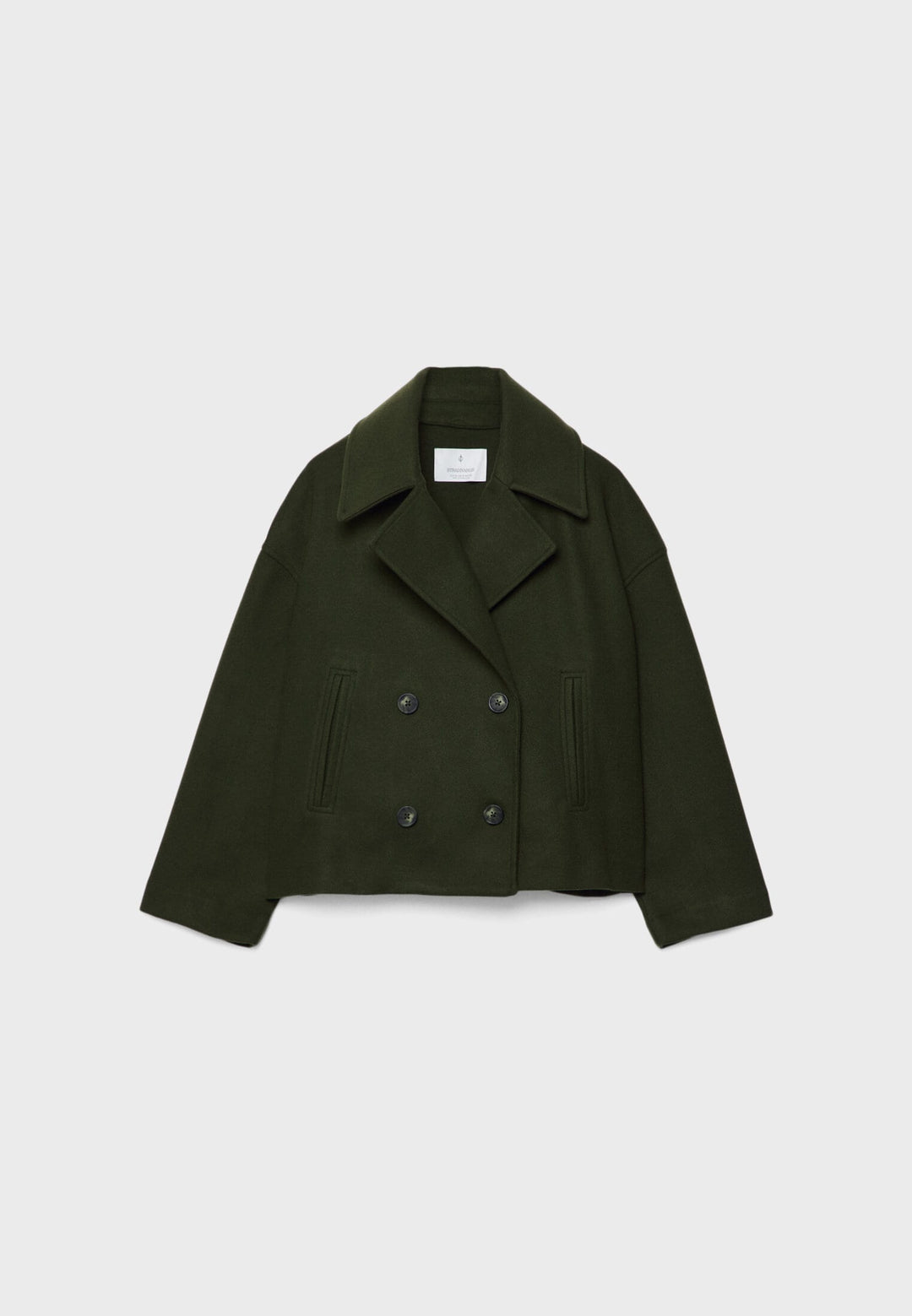 "Elegante korte double-breasted jas van luxe wolmix stof, cropped lengte, knoopsluiting, stijlvol en tijdloos design."
