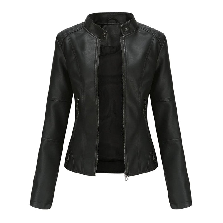 Elegante leren jas dames met lange mouwen, slanke fit, opstaande kraag in hoogwaardig PU-leer voor een luxe look.