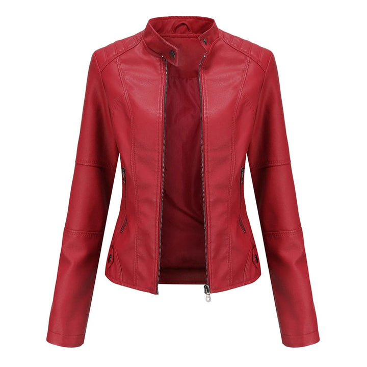 Elegante leren jas dames met lange mouwen, slanke fit, opstaande kraag in hoogwaardig PU-leer voor een luxe look.